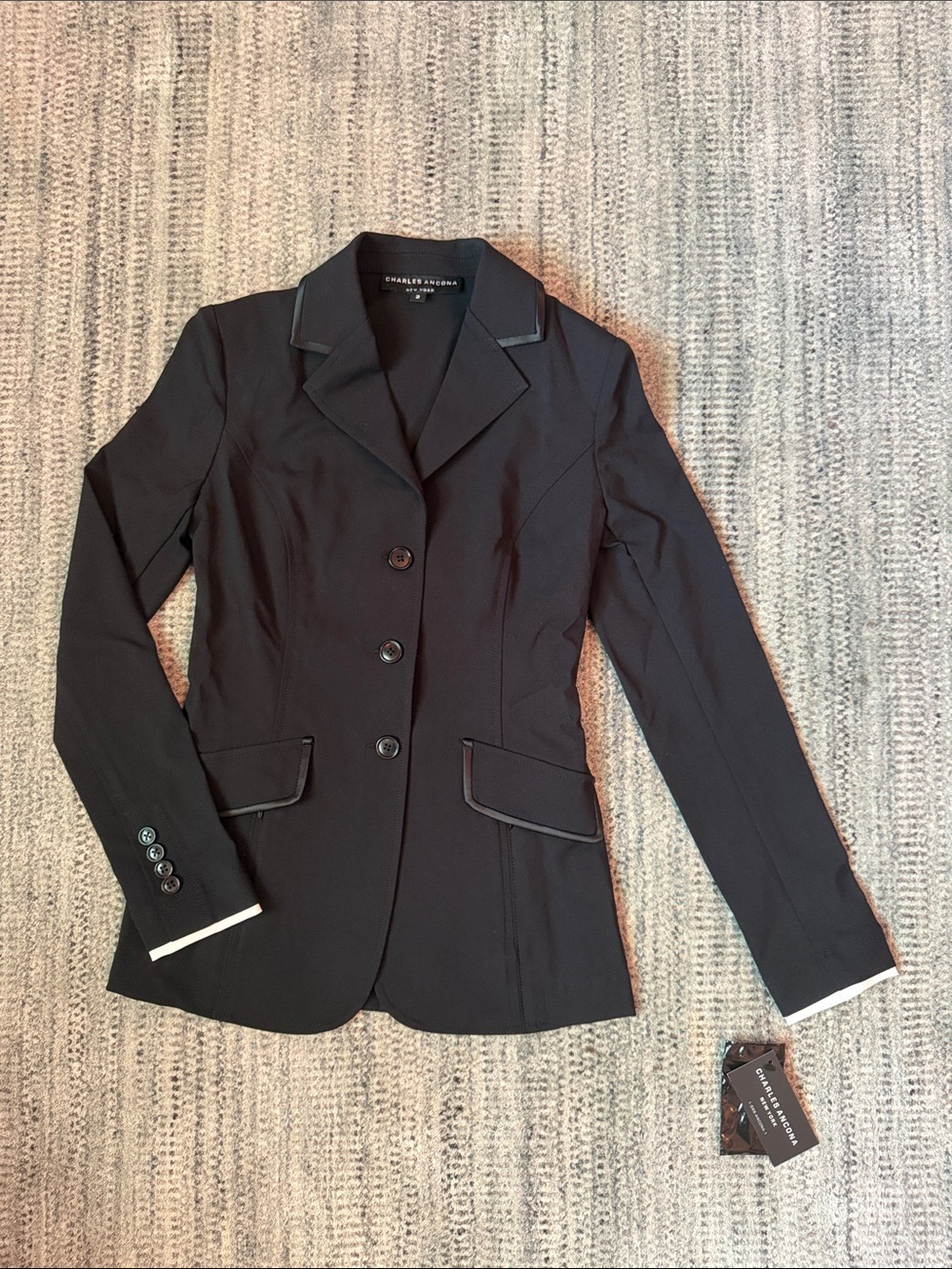 Charles Ancona Women's Black Showcoat with suede piping Size 2 NWT